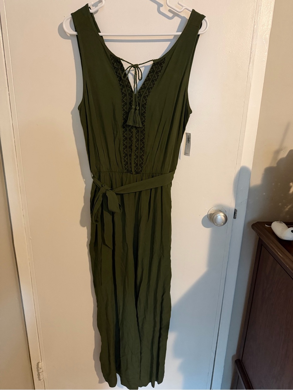 Old Navy Olive Green Sleeveless Maxi Dress with Tassel Tie